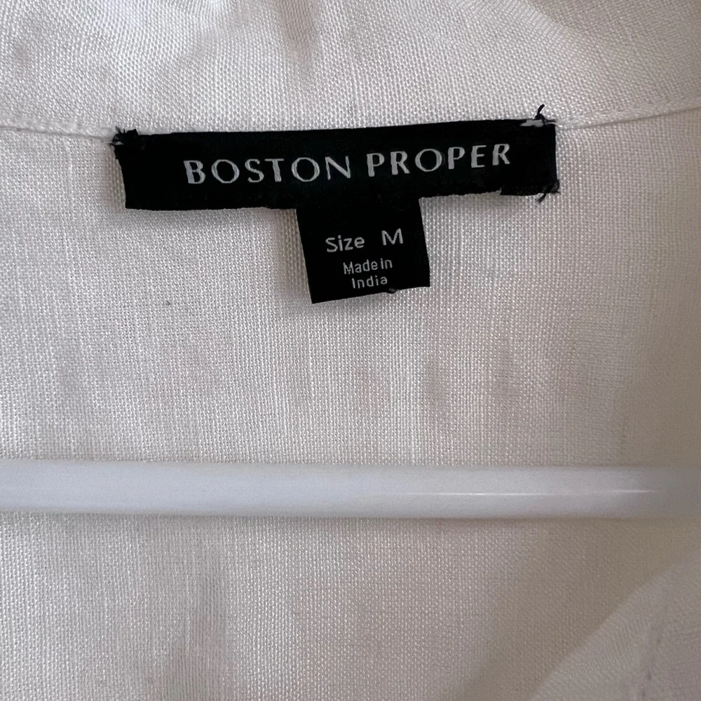 Boston Proper Linen Blend White Button-Down Shirt - Picture 4 of 7